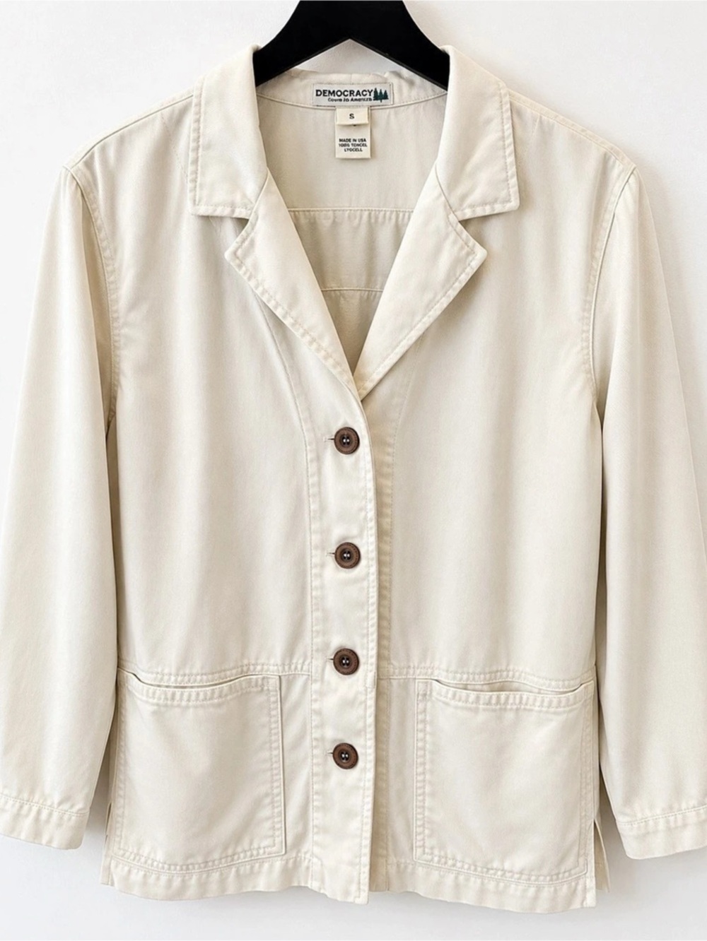 Democracy USA 100% Tencel Utility Blazer Jacket Ivory Women's Small